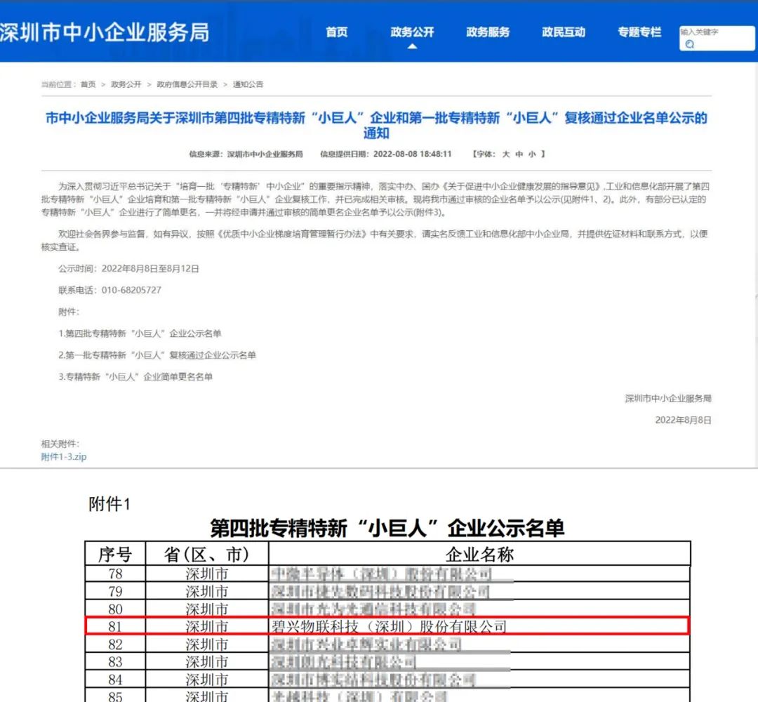 碧兴物联科技(深圳)股份有限公司荣获guojia级专精特新“小巨人”企业称号